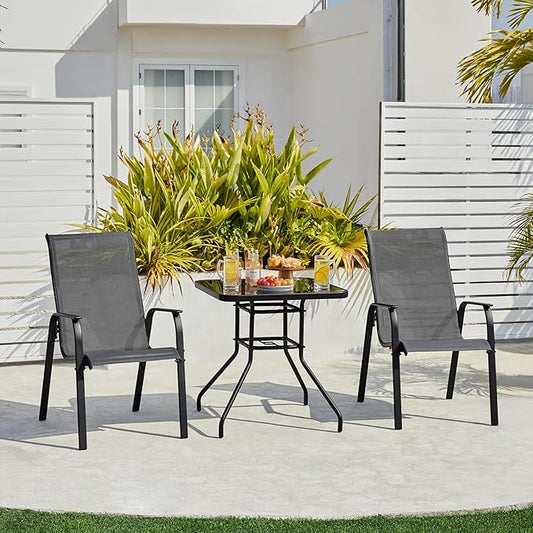 Yaheetech Set of 4 Patio Dining Chairs, Outdoor Stackable Patio Chairs with Backrest/Armrests, All Weather Chairs for Garden/Lawn/Porch/Backyard Pool, Gray