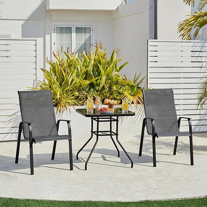 Yaheetech Patio Chairs Set of 2, Stackable Outdoor Dining Chairs with Breathable Fabric and Heavy-Duty Iron Frame for Lawn, Backyard, Deck, 300 lbs Capacity, Gray