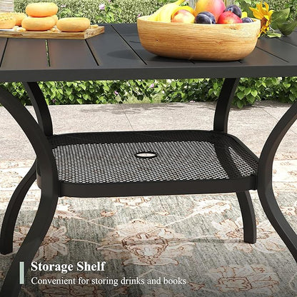 Outdoor Dining Table with Adjustable Umbrella Hole, 37.8" All-Weather Square Patio Dining Table for 4, Metal Patio Table for Garden Lawn Porch Deck Yard, Black