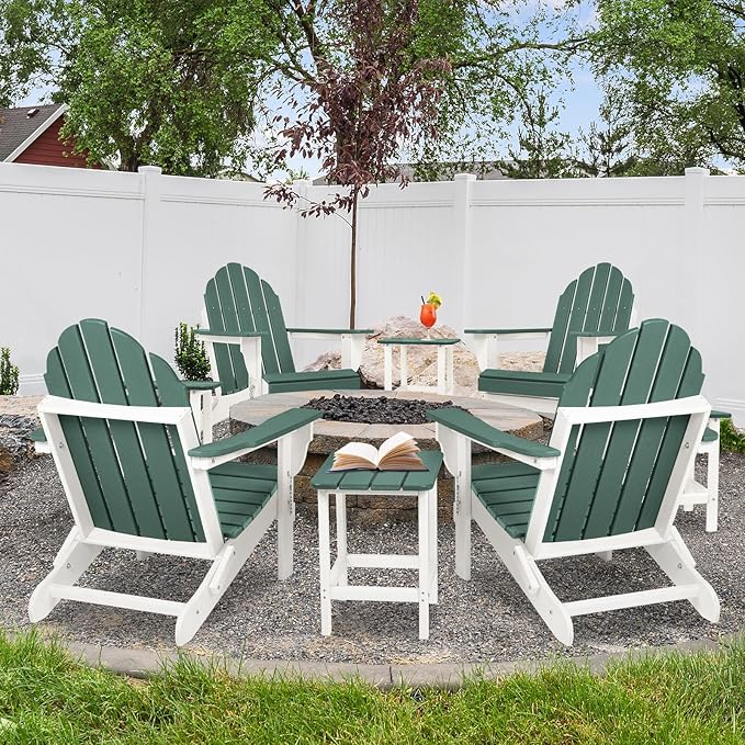 Aoodor HDPE Outdoor All-Weather Folding Adirondack Chair for Patio, Garden, Backyard, Lawn, Fire Pit, Set of 2 Green