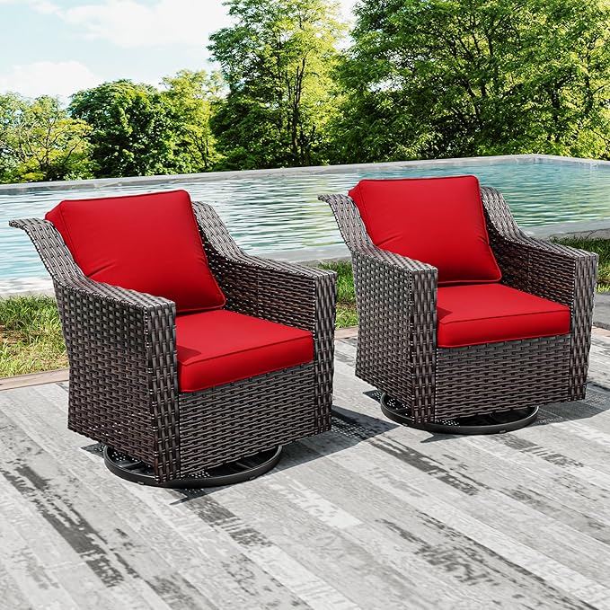 Joyside Swivel Patio Chairs Set of 2, Wicker Patio Furniture with Wide Armrest and Thick Cushions - Photo 7