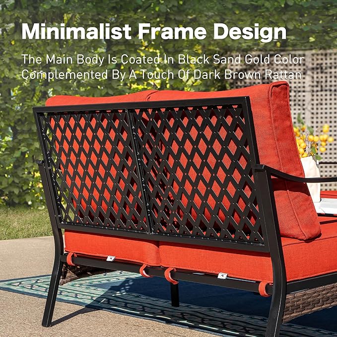 Metal Patio Loveseat with 5.75" Extra Thick Waterproof Cushion - Photo 6