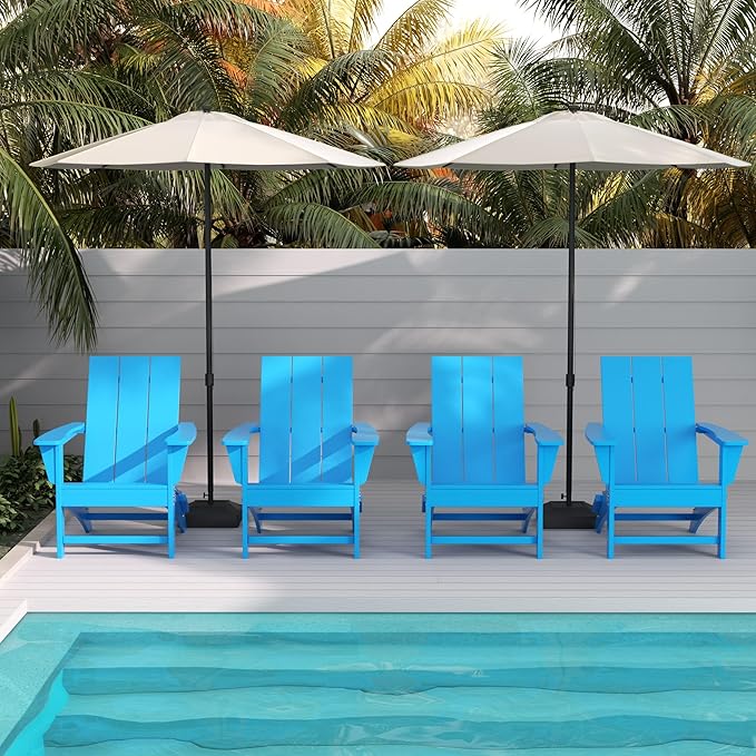 WestinTrends Ashore Modern Outdoor Folding Adirondack Chair (Set of 4), Pacific Blue