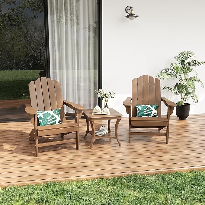 GarveeLife Adirondack Chair for Patio, HDPE Outdoor Lawn Chair with Wood Texture for Garden Backyard Deck Poolside Use
