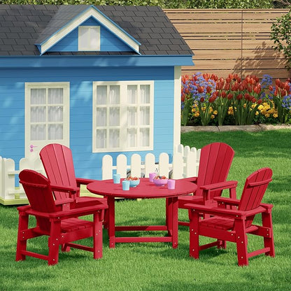 Costaelm Kids Lawn Chair, Toddler Outdoor Chair Kids Patio Furniture and Outdoor Children Picnic Activity Modern Adirondack Chairs for Garden, Patio, Backyard & Beach, Red