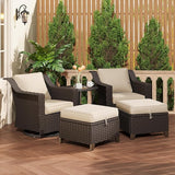 5 Pieces Patio Conversation Furniture Set - Swivel Chairs with Ottomans Set of 2, 1 Side Table - Photo 7
