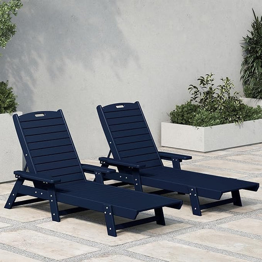 WestinTrends Malibu Poly Reclining Chaise Lounge (Set of 2) Navy Blue