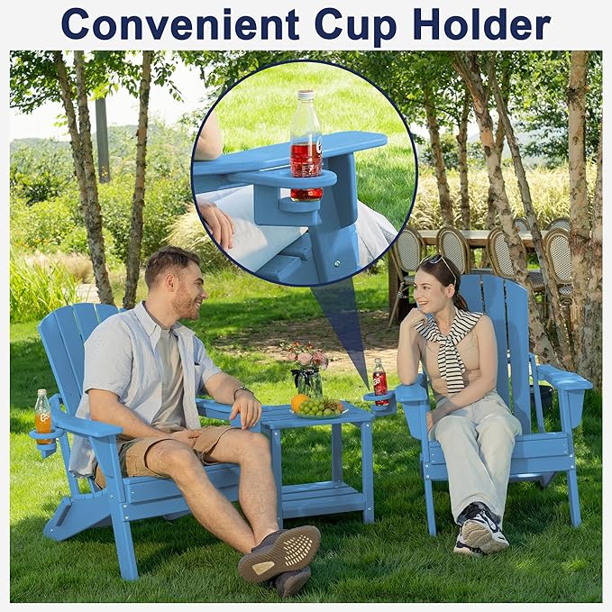 Plawdlik Folding Adirondack Chair Set of 6 with Cup Holder，Wooden Textured ，Heavy All-Weather HDPE Comfortable Set - Photo 4