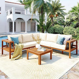 Outdoor L-Shaped Sofa Furniture Set with Coffee Table, Woven Mesh Armrests and Side Table - Photo 2