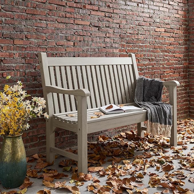 Psilvam Garden Bench, 2-Person Poly Lumber Patio Bench, All-Weather Outdoor Bench that Never Rot and Fade, Memorial Bench, Suit for Garden, Porch and Park(Grey)