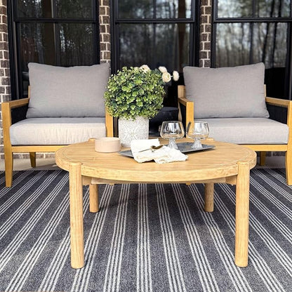 Nathan James Bora Round Outdoor Coffee Table, Farmhouse Wood Coffee Table for Patio or Porch, Solid Acacia Wood