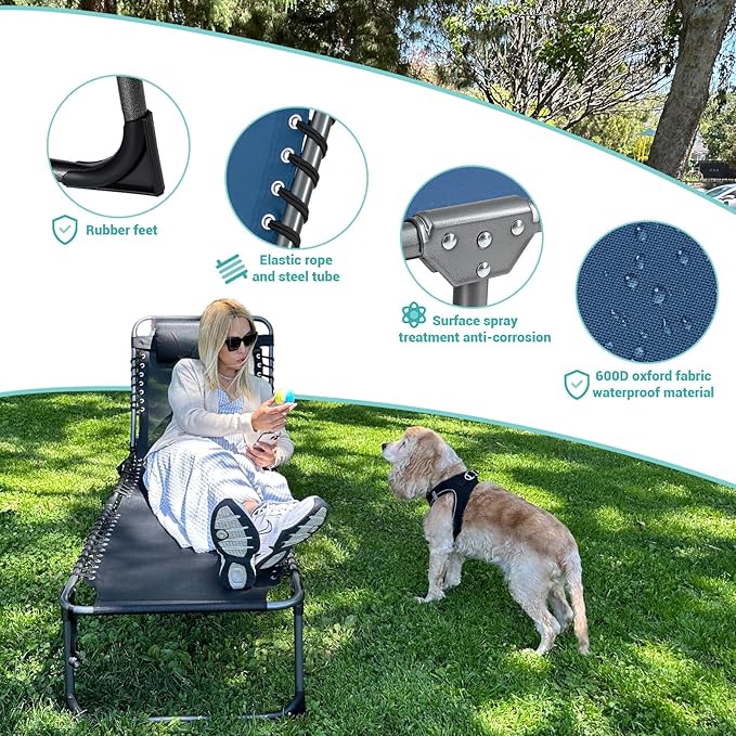 #WEJOY Folding Lounge Chair Outdoor, 5-Position Adjustable Sunbathing Tanning Chair with Shoulder Strap & Side Pocket - Photo 5