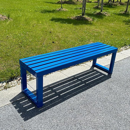 Backless Outdoor Garden Bench, Park Bench with Slatted Seat, All Weather Outdoor Benches, 2-3 Person Seat Front Porch Benches Outdoor, Metal Frame, 880 Lbs Capacity, for Garden, Park(Blue,150cm/59in)