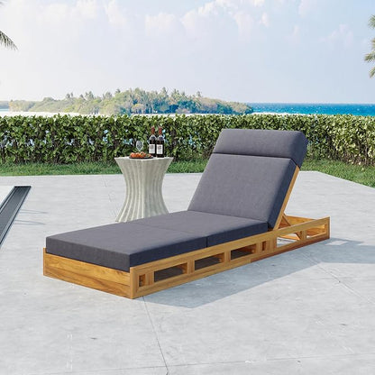 Outdoor Lounge Chaise Set with 3-Fold 4" Water-Resistant Cushion & Headrest,4-Position Adjustable Backrest Recliner,Acacia Wood Lounger Chair for Patio,Garden,Poolside,Balcony,Deck,79" D Dark Gray