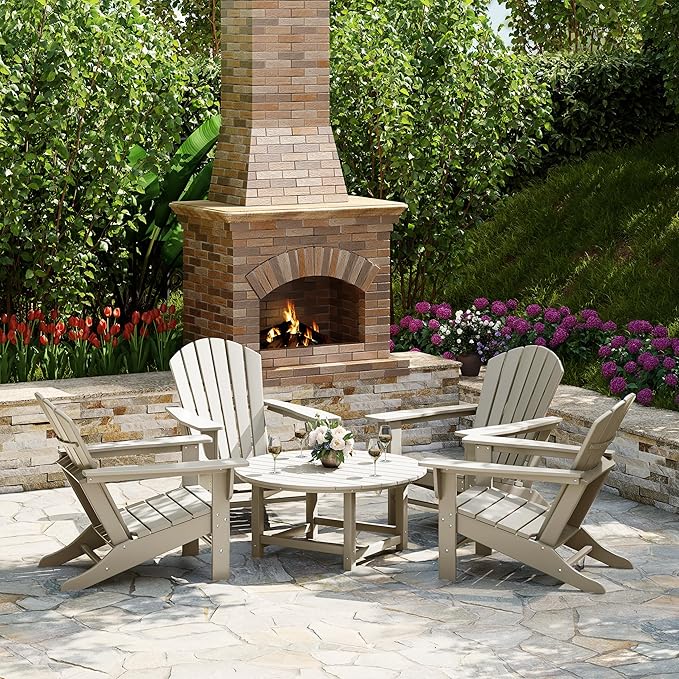 Costaelm Patio Conversation Table, Tatio Accent HDPE Outdoor Weather Resistant, Round Outdoor Porch Balcony Patio Drink Tables for Outside, Pool, Backyard, Sand