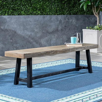 Merax Acacia Wood Outdoor Benches, 63" Rustic Patio Bench with Sandblast Gray Finish and H-Stretcher Design, Solid Hardwood Garden Bench for Dining, Porch, Fire Pit, Grey