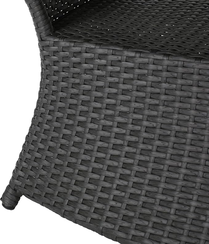 Outdoor Rattan Side Table with Umbrella Hole, All Weather 2 Tier Rattan Wicker Coffee End Table with Storage Shelf for Garden Porch Deck Backyard, No Assembly Required (Grey)