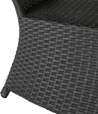 Outdoor Rattan Side Table with Umbrella Hole, All Weather 2 Tier Rattan Wicker Coffee End Table with Storage Shelf for Garden Porch Deck Backyard, No Assembly Required (Grey)