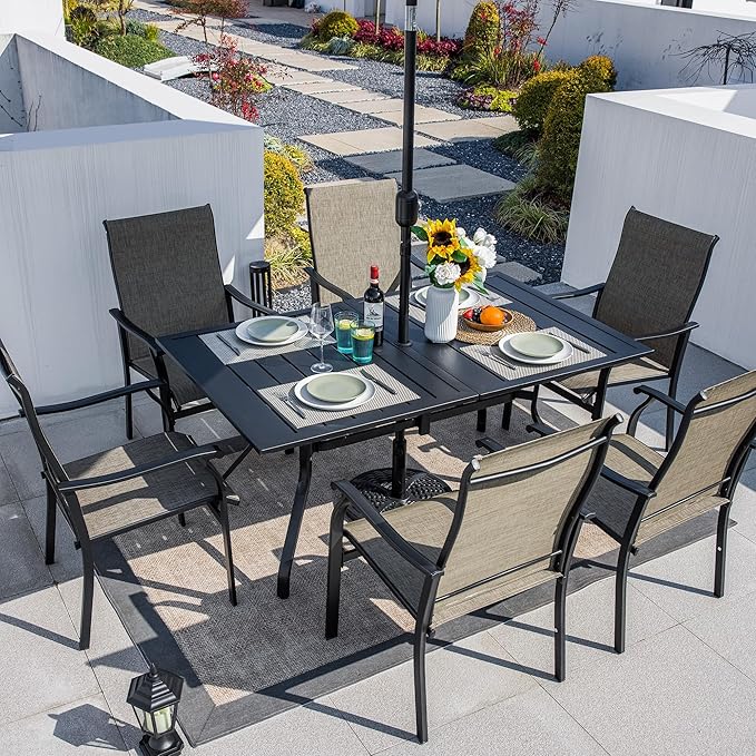 Sour Citrus Rectangular Outdoor Metal Patio Dining Table with Umbrella Hole, Weather-Resistant Table for Garden - Photo 9