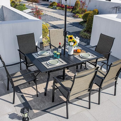 Sour Citrus Rectangular Outdoor Metal Patio Dining Table with Umbrella Hole, Weather-Resistant Table for Garden, Backyard and Deck, Black