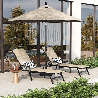Outdoor Lounge Chair, Adjustable Patio Reclining Chaise with Textilene Fabric, Pool Lounge Chair with 5-Position Backrest for Patio, Garden, Poolside & Balcony,Khaki Set of 2