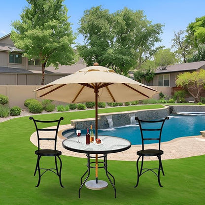 32 Inch Round Outdoor Coffee Table, All-Weather Bistro Table with Steel Frame & Tempered Glass, Dining Table for Backyard, Sunroom, Balcony, Lawn, Pool