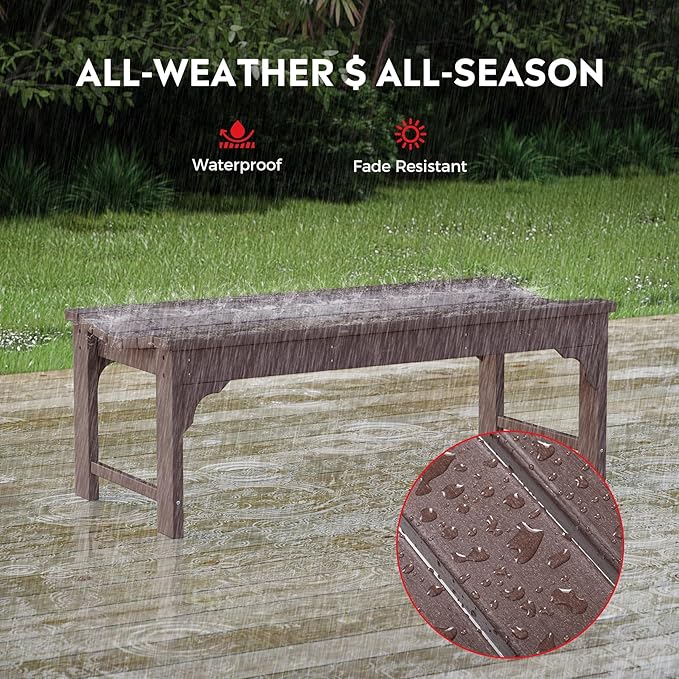 Costaelm Outdoor Benches Weatherproof, All Weather Resistant Park Bench Poly Lumber Backless Garden Bench Seat for Entryway Front Porch, Dark Brown