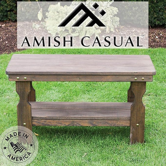 Amish Casual Heavy Duty Pressure Treated Wood Coffee Table in Dark Walnut Stain - Crafted from Solid Pine by Amish Craftsmen in The USA