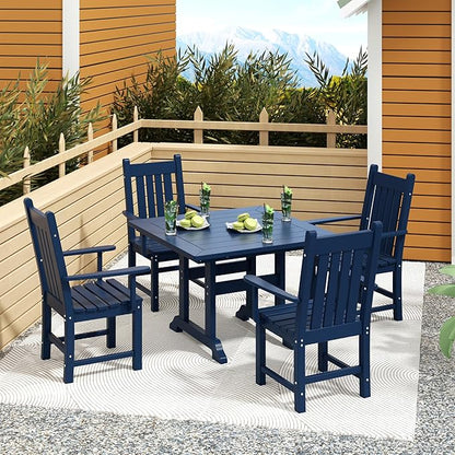 Costaelm Patio Dining Chairs, Plastic Outdoor Adirondack Chair with Arm, HDPE Poly Lumber, Waterproof Restaurant Bistro Dining Chair for Outside Porch Backyard Garden, Navy Blue