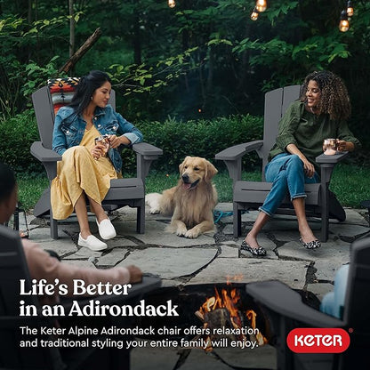 Keter Alpine Adirondack Resin Outdoor Furniture Patio Chairs with Cup Holder-Perfect for Beach, Pool, and Fire Pit Seating, Grey