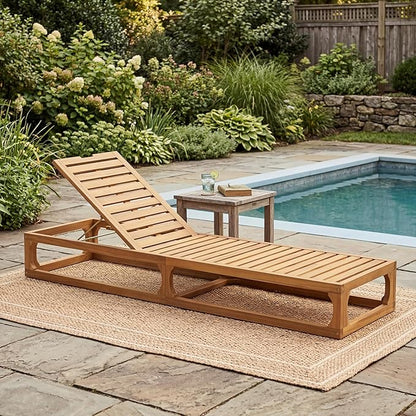Christopher Knight Home Vauz Patio Chaise Lounge Chair Outdoor, Acacia Wood Poolside Sun Lounger with Slatted Design, Open Frame Pool Lounger with Adjustable Backrest, Natural (Frame Only)