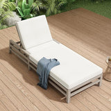 5-Position Adjustable Outdoor Chaise Lounge, Solid Wood Patio Recliner Chair with Thick Cushions for Pool - Photo 1