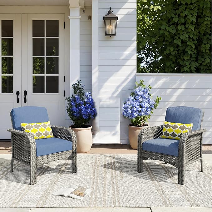 HOOOWOOO Patio Furniture Set, 2 Pieces Outdoor Wicker Chairs Set, All Weather Bistro Chairs with Comfy High Back - Photo 1