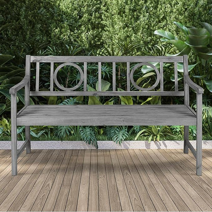 Eyely HNB104B Giana 51.2" 3-Seat Circle-Back 600-Lbs Support Acacia Wood Outdoor Garden Patio Bench for Garden, Lawn, Backyard, Pool, Deck, Beach, Firepit, Gray
