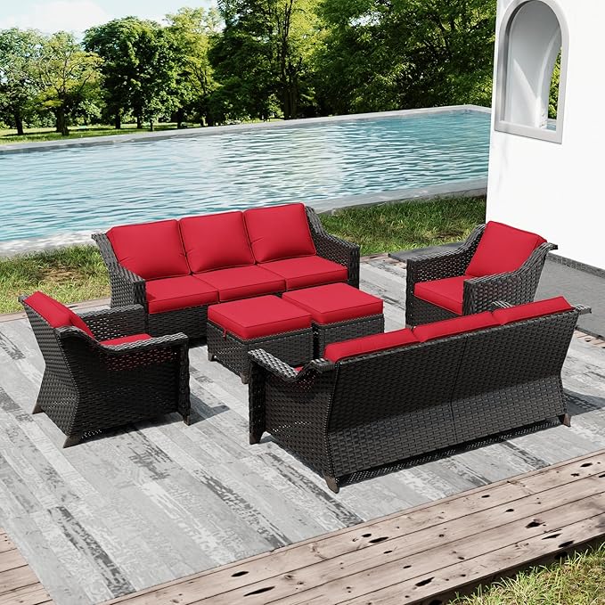 Joyside Wicker Patio Furniture Sets, 6 Pieces Upgraded Large Size Outdoor Furniture with Swivel Rocking Patio Chairs - Photo 5