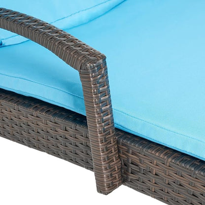 Christopher Knight Home Salem Outdoor Wicker Adjustable Chaise Lounges with Arms, with Cushions, 2-Pcs Set, Multibrown / Blue