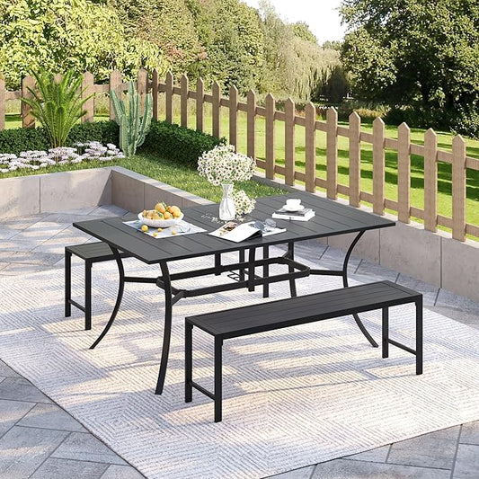 VICLLAX Outdoor Bench 2 Pieces, 51" Long Garden Bench, Backless Porch Patio Bench Metal Park Bench, Black