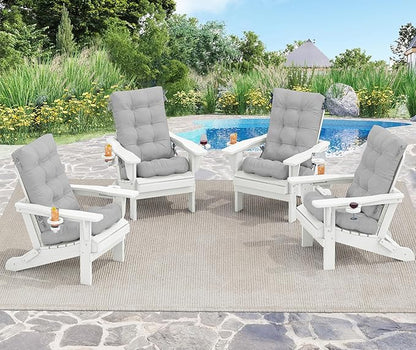 SERWALL Folding Adirondack Chair Set of 4 with Memory Foam Cushions - White/Sp Gray