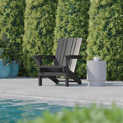 Flash Furniture Halifax Adirondack Chair with Cup Holder, Weather Resistant Poly Resin Adirondack Chair, Gray, Set of 1