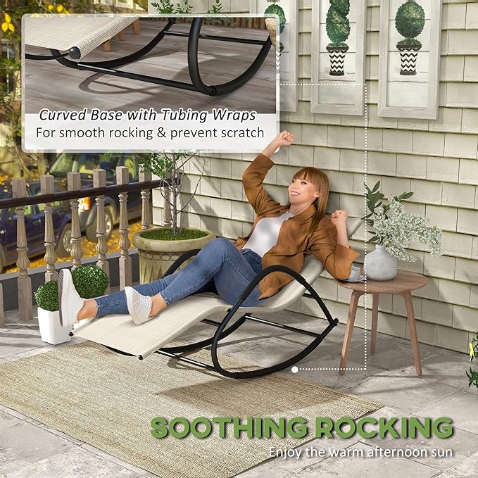 Outsunny Rocking Chair, Zero Gravity Patio Chaise Sun Lounger, Outdoor Rocker, UV Water Resistant, Pillow for Sunbathing - Photo 4
