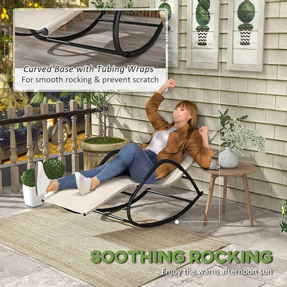 Outsunny Rocking Chair, Zero Gravity Patio Chaise Sun Lounger, Outdoor Rocker, UV Water Resistant, Pillow for Sunbathing, Lawn, Garden or Pool, Light Brown