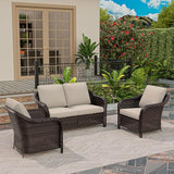 3 Piece Patio Wicker Conversation Set, All-Weather Use Outdoor Wicker Loveseat with 2 PE Rattan Chair, Ideal for Porch - Photo 2