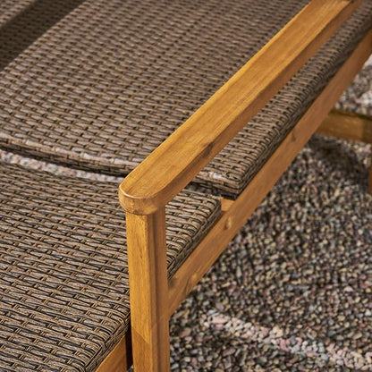 Great Deal Furniture Kyle Outdoor Rustic Acacia Wood Chaise Lounge with Wicker Seating, Natural and Gray