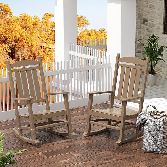 WestinTrends Malibu 3-Piece Set Outdoor/Patio Rocking Chairs (2 Seater), Weathered Wood