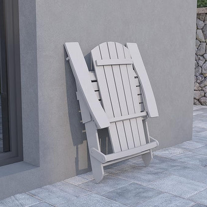 Flash Furniture Charlestown Folding Adirondack Chair - Gray - Poly Resin - Indoor/Outdoor - Weather Resistant - Set of 4