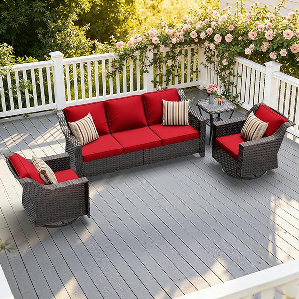 4 Pieces Patio Conversation Furniture Set - 1 Sofa, 2 Swivel Chairs, 1 Side Table - Photo 1