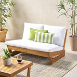 Great Deal Furniture Kaitlyn Outdoor Acacia Wood Loveseat with Cushions, Teak and White - Photo 1