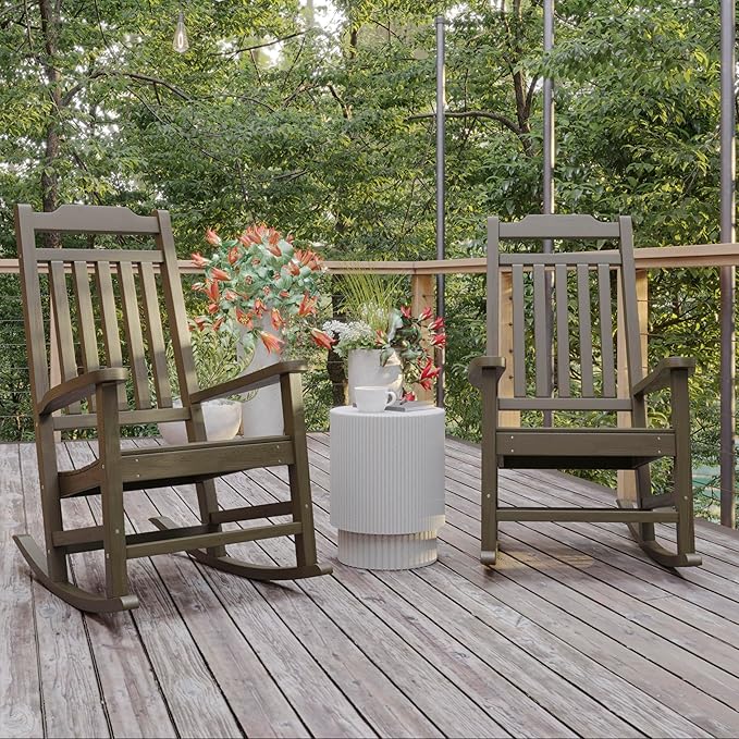 Flash Furniture Set of 2 Winston All-Weather Rocking Chair in Mahogany Faux Wood