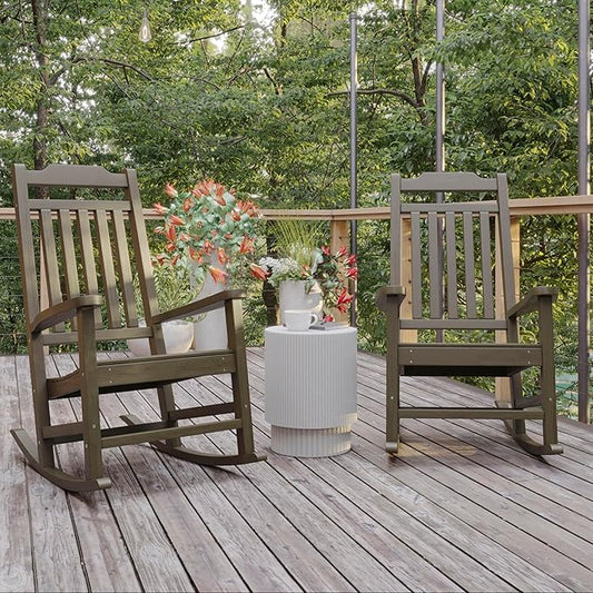 Flash Furniture Set of 2 Winston All-Weather Rocking Chair in Mahogany Faux Wood