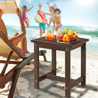 Y&M Outdoor Side Table, HIPS Adirondack Small Single Table, Waterproof Square Outside Table, Balcony Modern End Tables for Patio, Pool, Beach, Porch, Deck, Indoor or Outdoor Use (Coffee, 2 Pack)